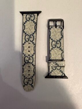 Custom Handmade Gucci Monogram Apple Watch Strap in Navy/Grey Unisex Used.